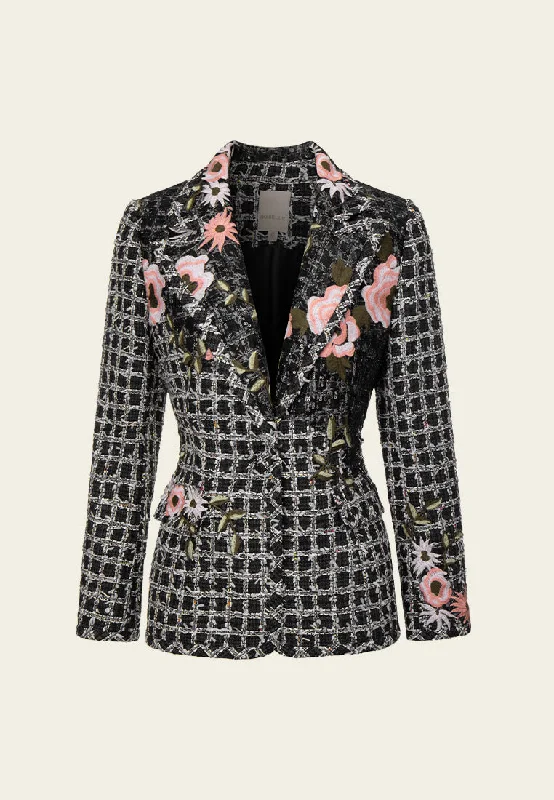 Notched-lapel Sequine-detail Embroidered Jacket Nylon Jacket Polyester Jacket Spandex Jacket