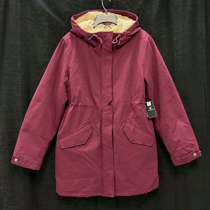 NWT Wmns VOLCOM Burgundy Sherpa Lined Walk On By 5K Canvas Jacket Sz M MSRP$140 Faux Fur Jacket Real Fur Jacket Shearling Jacket