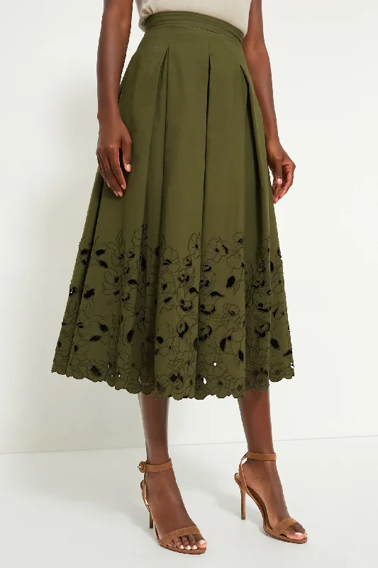 Olive Volume Hem Pleat Detail Skirt lightweight skirt design