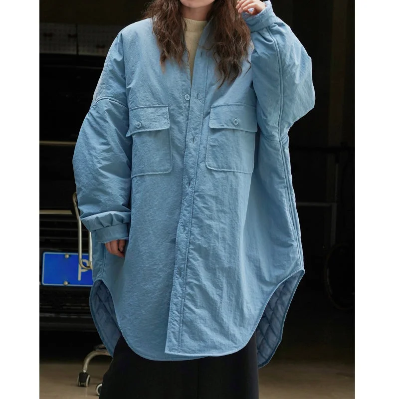 Oversized Shirt-style Loose Warm Cotton Jacket Zippered Front Buttoned Front Snap Front