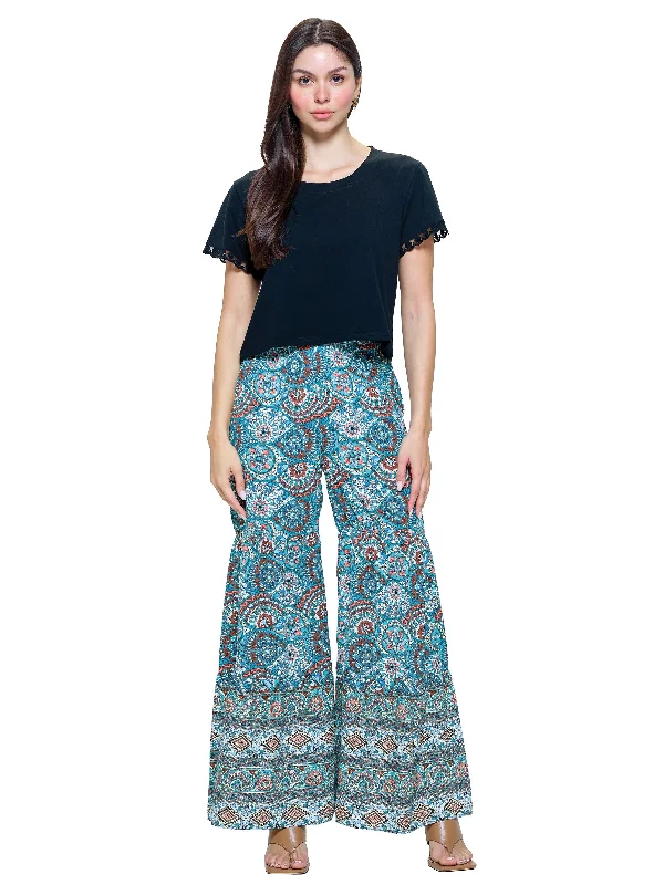 Pants Palazzo Floral Tiered High-Waist Jeans