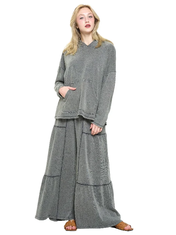 Pants Palazzo Wide Leg Ruffle Vintage Wash Chic Wool Trousers