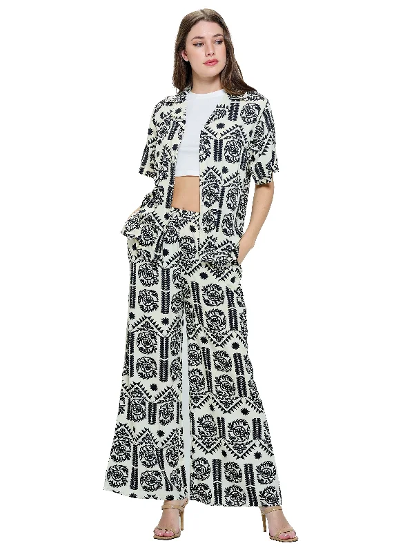Pants Wide Leg Floral Tribal Print Classic Stretch Pants