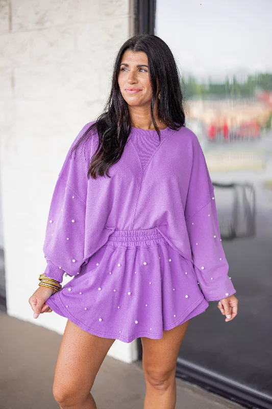 Pearl Dreaming Washed Purple Embellished Skort cashmere skirt soft
