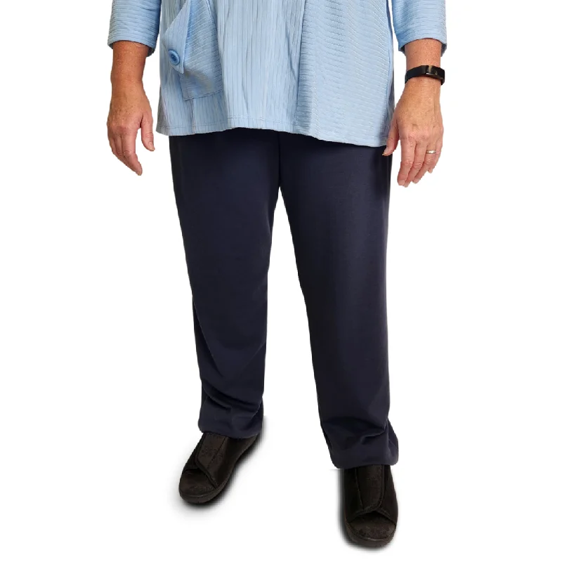 Petite Length - Adaptive Ladies' Cozy Knit Open Back Pants - Navy Chic Black Leggings