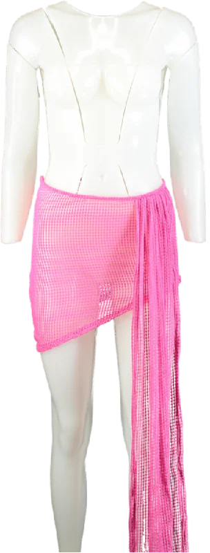 PrettyLittleThing Pink Net Drape Beach Skirt UK 10 casual skirt length