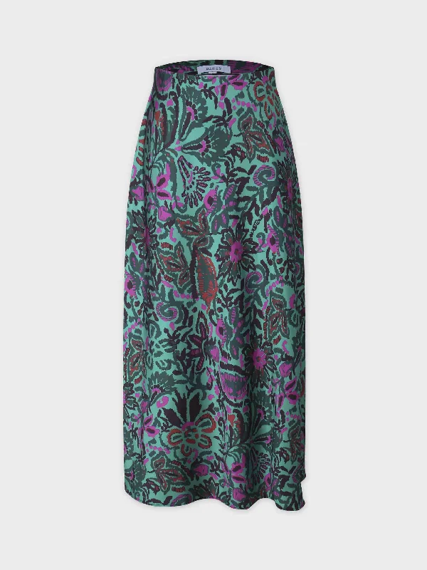 Printed Satin Slip Skirt-Pink/Green Floral denim skirt trendy