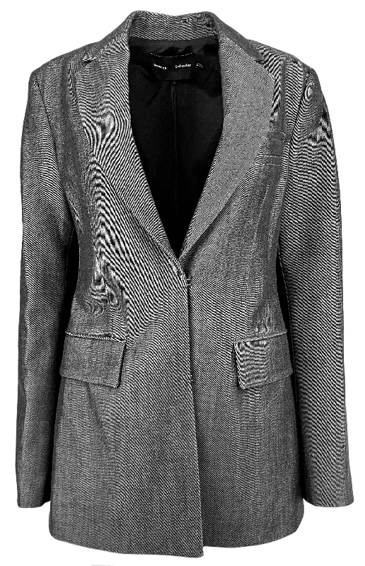 Proenza Schouler Laurie Jacket in Grey Melange Belted Jacket Elasticated Jacket Padded Jacket