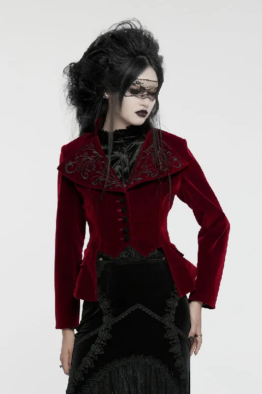 Red Swallow-tailed Velvet Long Sleeves Women's Gothic Jacket Faux Fur Jacket Real Fur Jacket Shearling Jacket