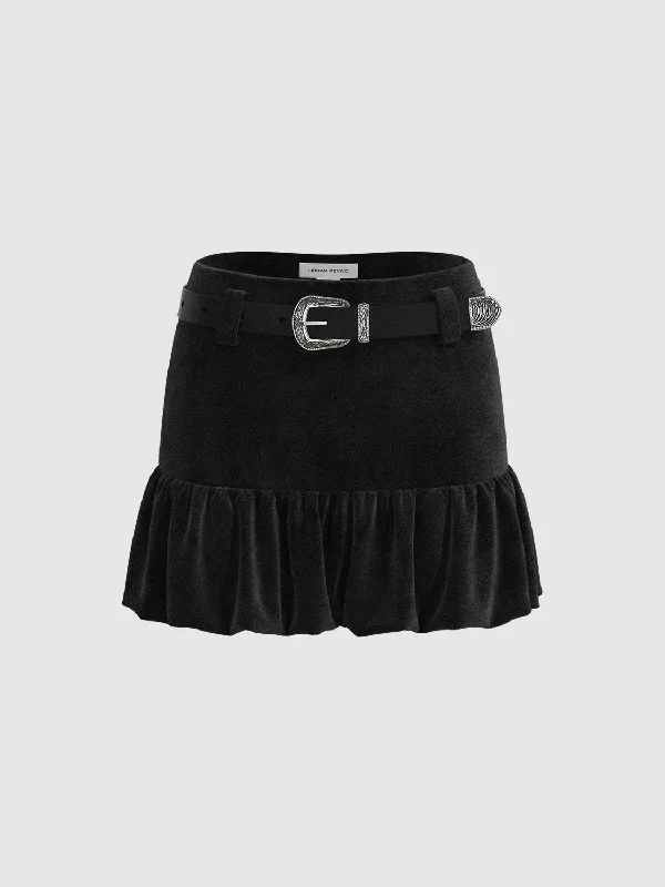 Ruffle Hem A-Line Skirts belted skirt waist