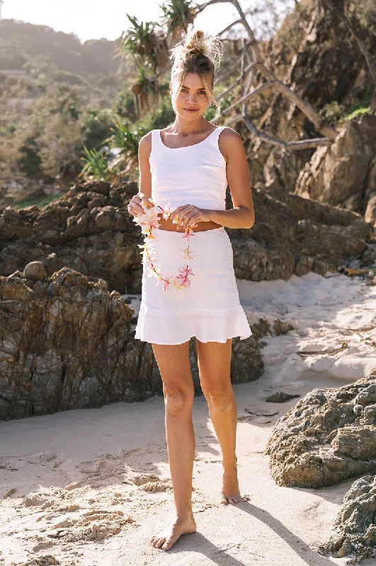 SEASIDE Mini Skirt - white linen leather skirt bold