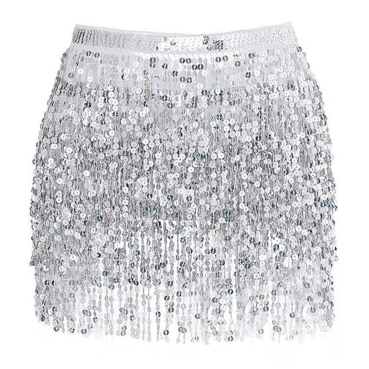 Sequin Fringe Skirt linen skirt light