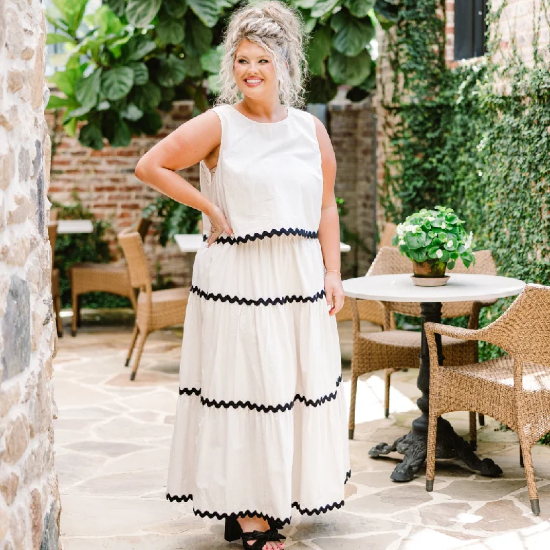 Shared Feelings Maxi Skirt, Oatmeal-Black pencil skirt chic