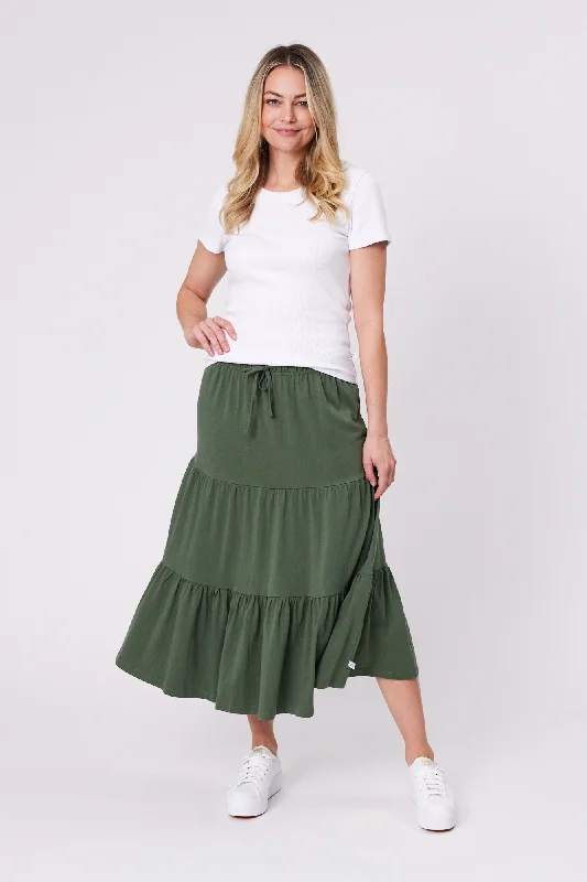 Shine On Essentials Midi Skirt Khaki velvet skirt plush