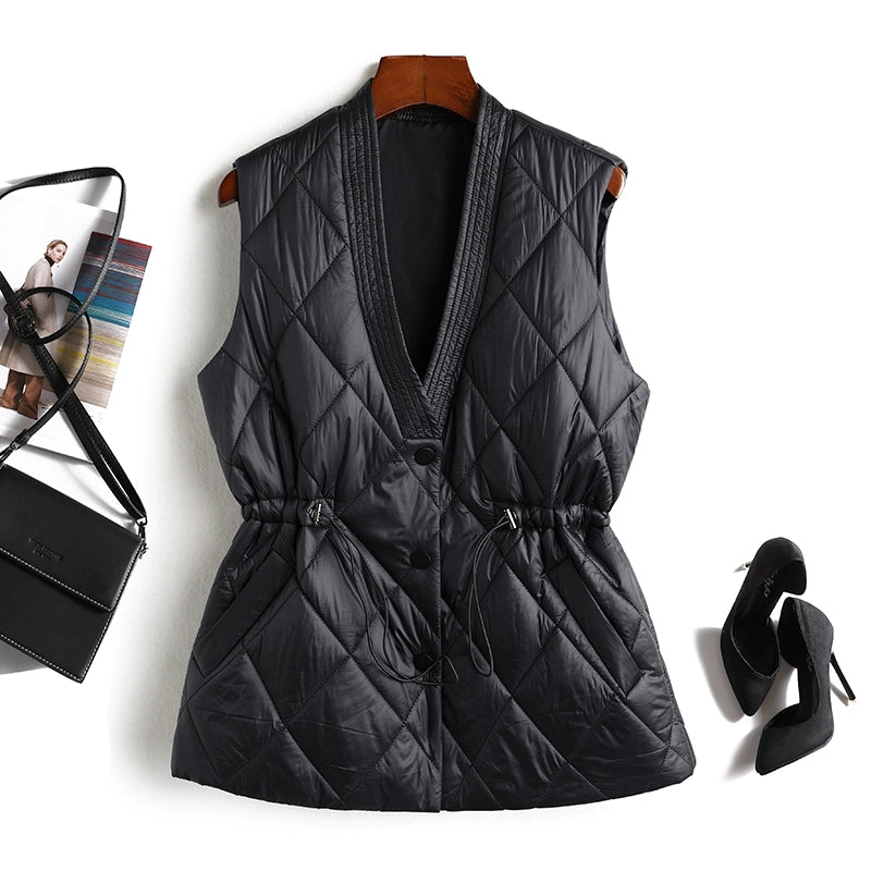 Single Breasted V-Neck Drawstring Vest Jacket Tiered Jacket Buttoned Jacket Zippered Jacket