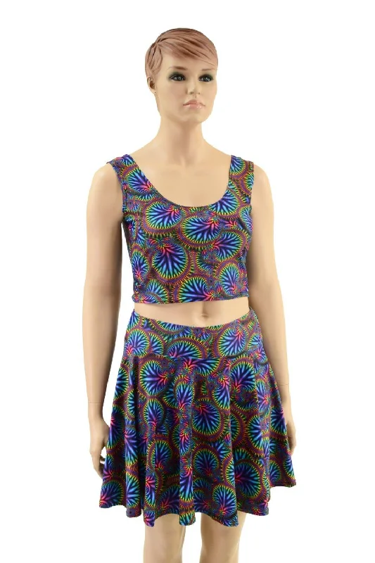 Skater Skirt and Crop Tank Set in Radioactive zip skirt side