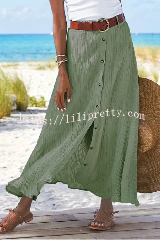 Lilipretty Soft Breeze Linen Blend Front Button Down Midi Skirt slim fit skirt