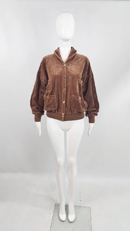 Sonia Rykiel Vintage Womens Brown Velour Bomber Jacket, 1980s Jacket Blazer Coat