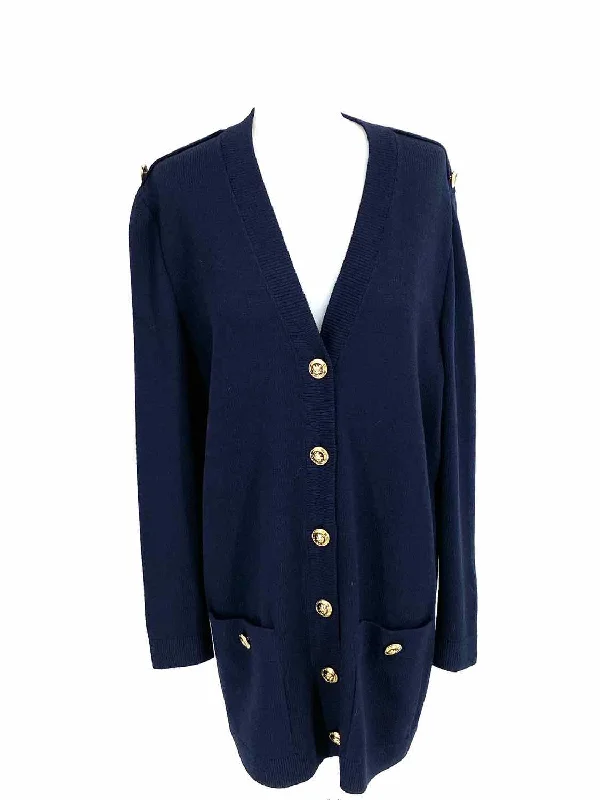 ST. JOHN Women's Navy Santana Knit Buttons Size S Jacket Chenille Fabric Brocade Fabric Lace Fabric