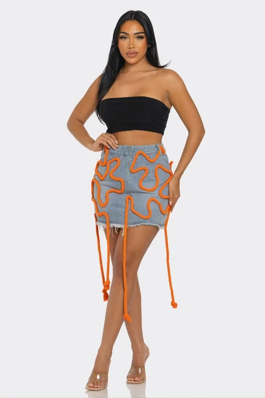 Tangerine Trace Mini Denim Skirt casual skirt length