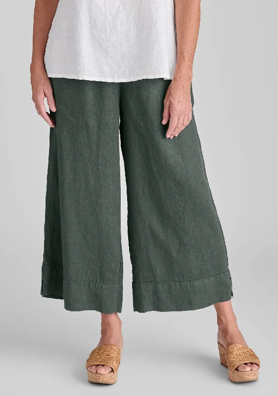 Vented Cuff Pant - Linen Pants With Elastic Waist Formal Wide-Leg Pants