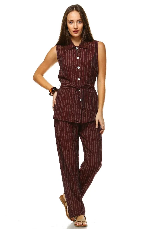 Women's Workwear Two Piece Pants Set Relaxed Linen Pants