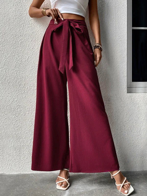 Women's Solid Color Drawstring Wide-leg Pants Casual Sweatpants Style