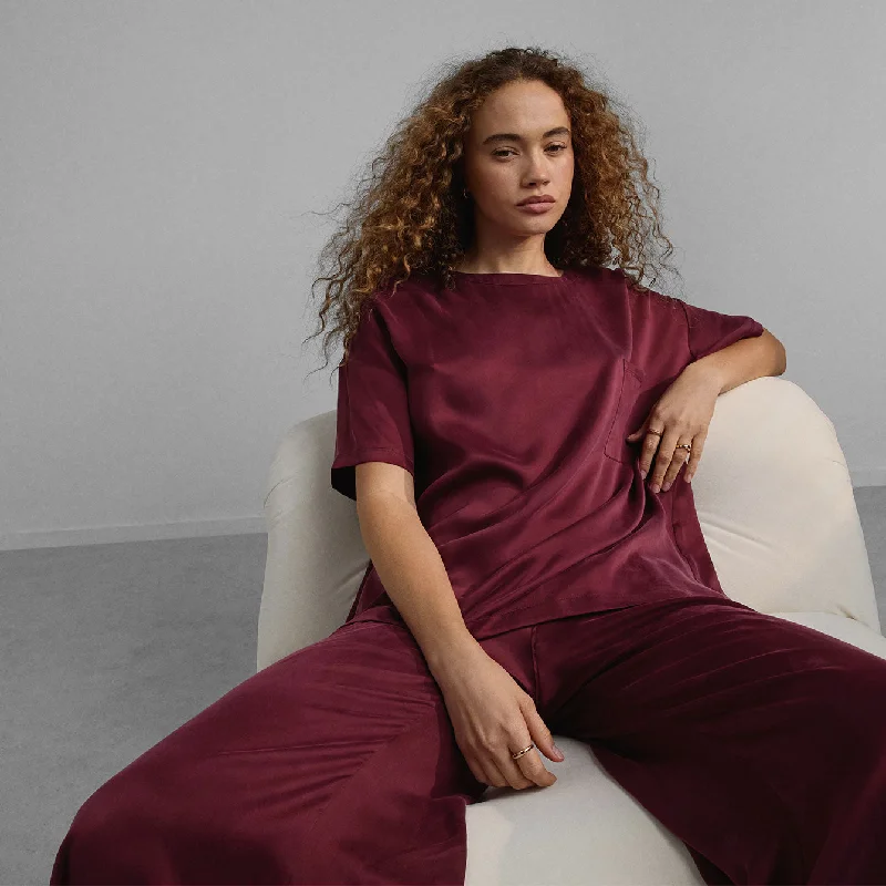 Washable Silk Tee Pant Set Chic Checkered Pants
